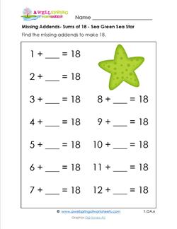Missing Addend - First Grade Addition Worksheets