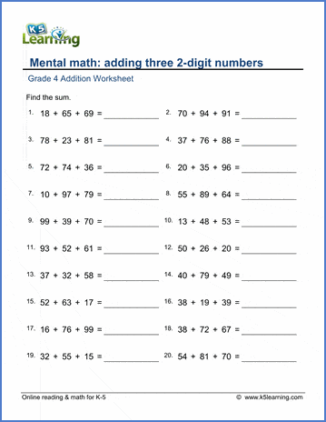 Add three 2-digit numbers worksheets | Worsheets library