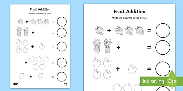 Fruit Addition Up to 5 Worksheet (teacher made) - Twinkl