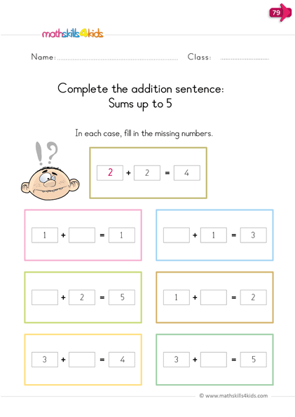 Free printable kindergarten worksheets for addition up to 5