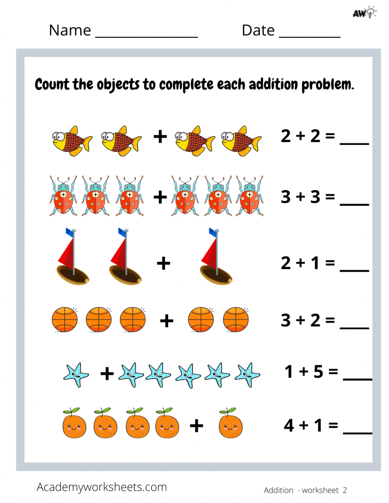 Picture Addition Sums to 5 - Academy Worksheets