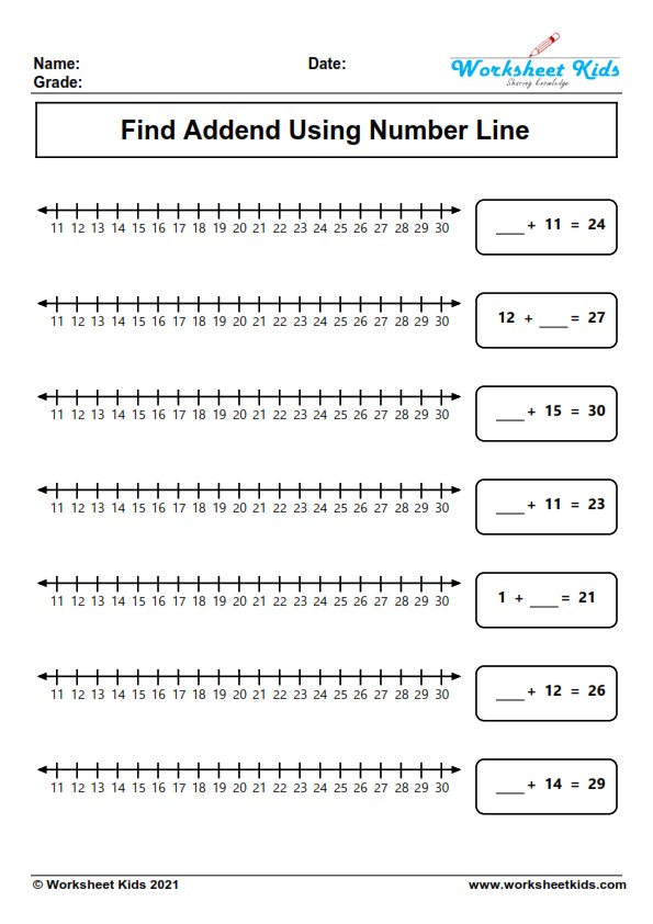 Number line addition worksheets for grade 1 - Free printable PDF