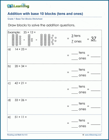 Addition with base 10 blocks worksheets | Worsheets library