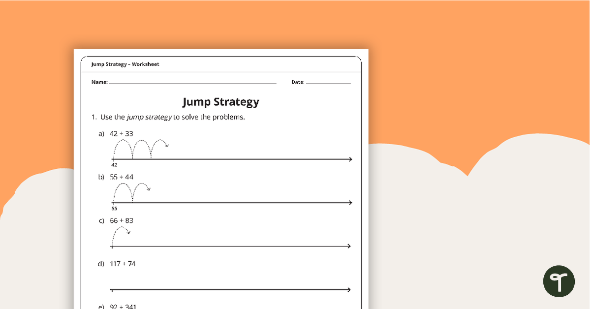 addition worksheet using jump strategy