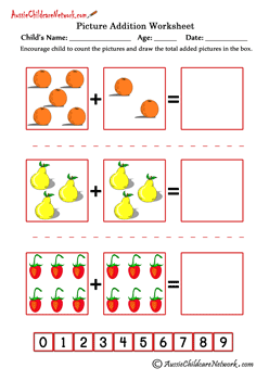 Picture Addition Worksheets - Aussie Childcare Network
