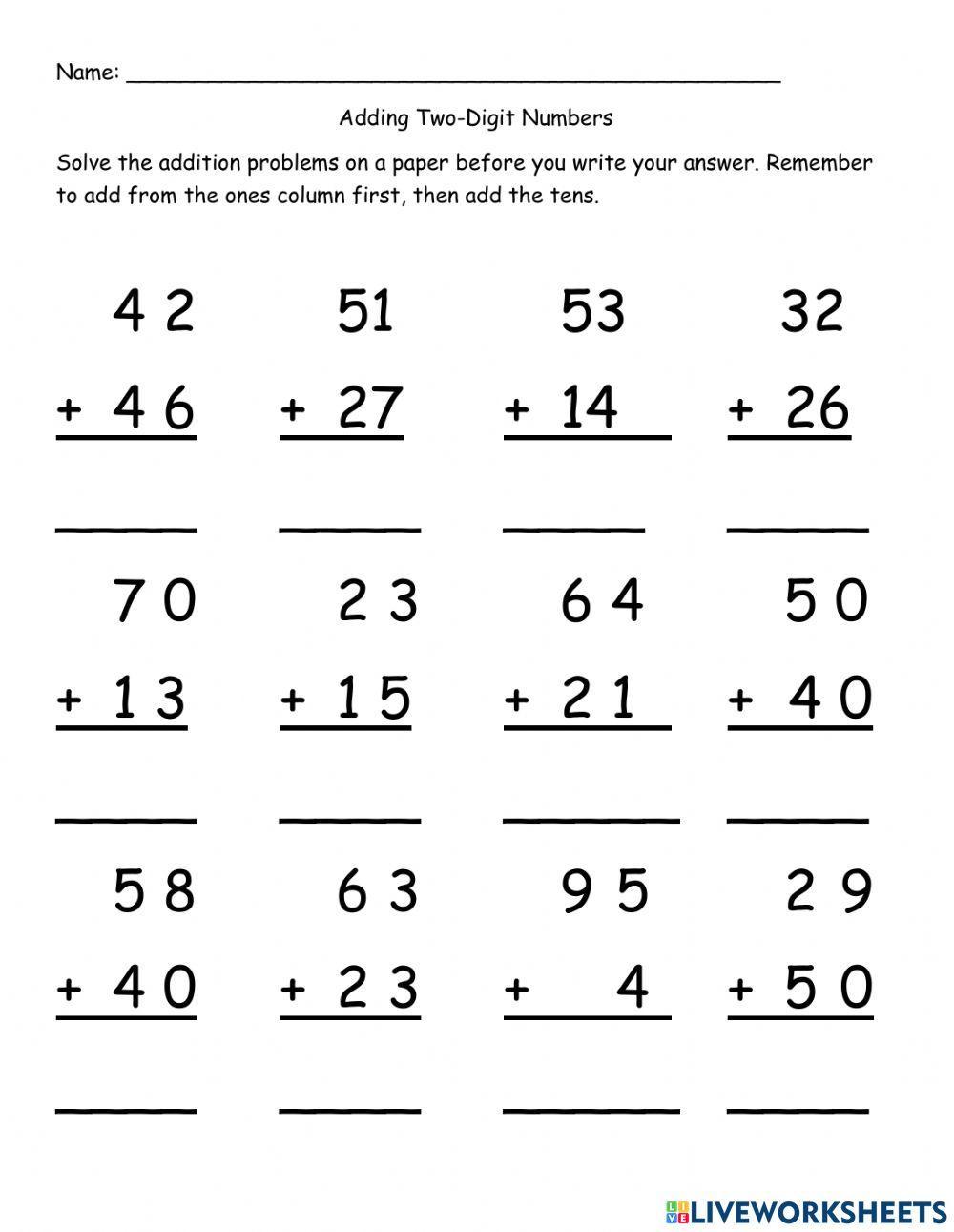 2 Digit Addition No Regrouping interactive worksheet  