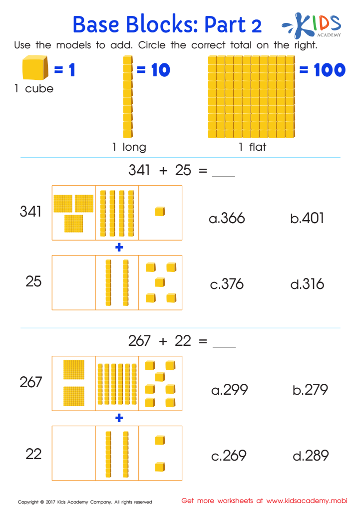 Base Ten Blocks Worksheet: Part 2, Free Printable PDF for Kids