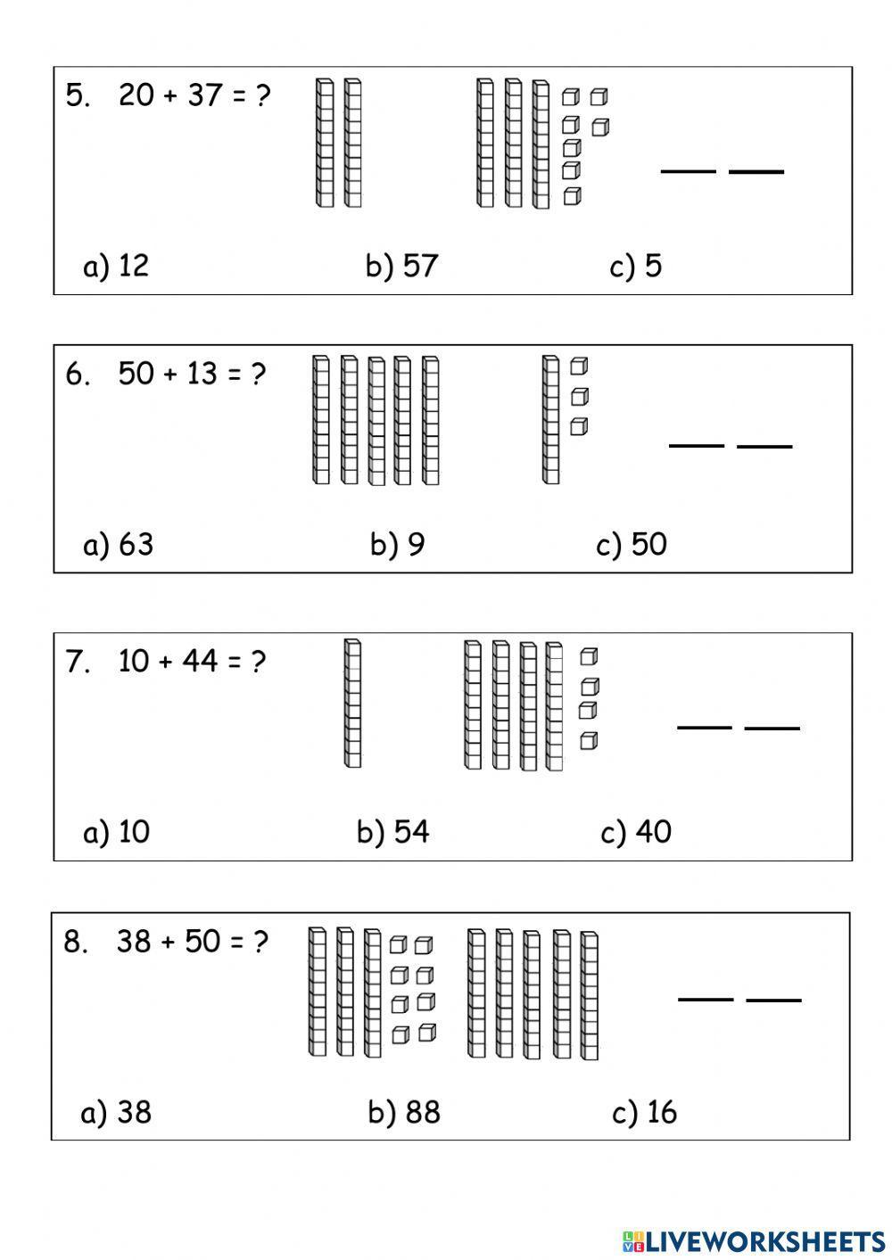Adding tens with Base ten blocks worksheet  