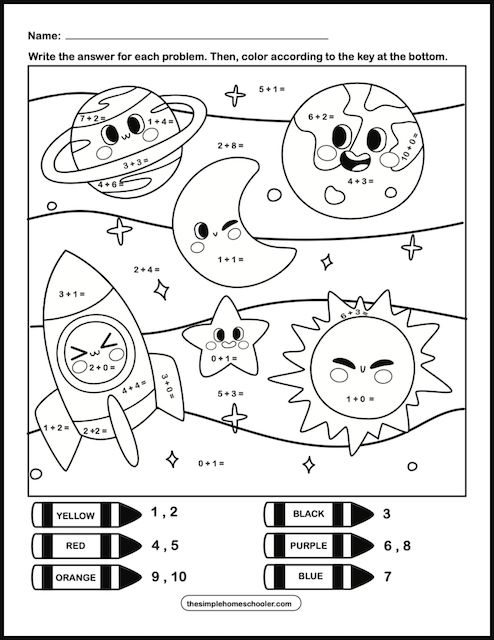addition worksheet with coloring for