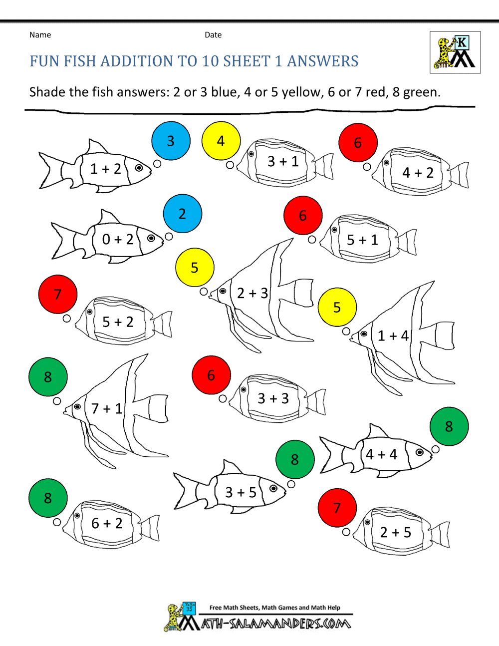 Addition Subtraction to 10 Coloring Sheets for Kindergarten