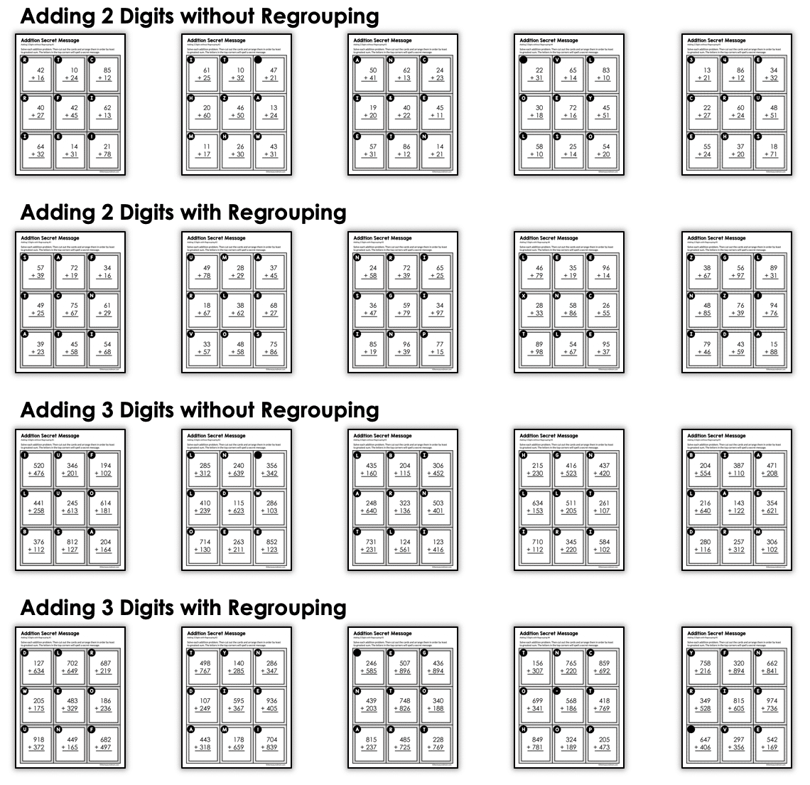 Addition Secret Message Worksheets - The Measured Mom