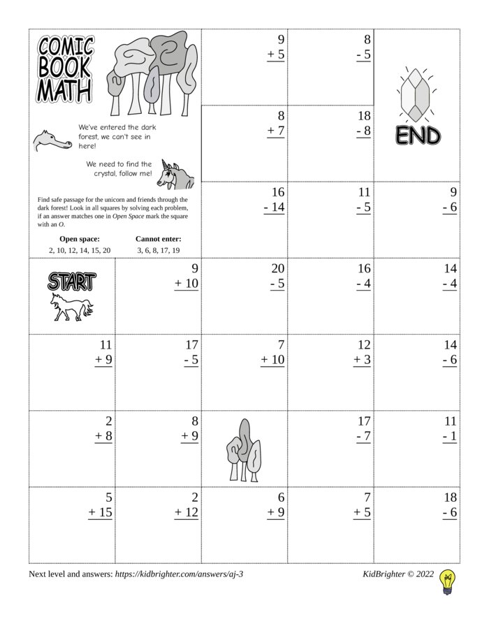 KidBrighter | Mixed Addition And Subtraction Worksheet for Grade 1