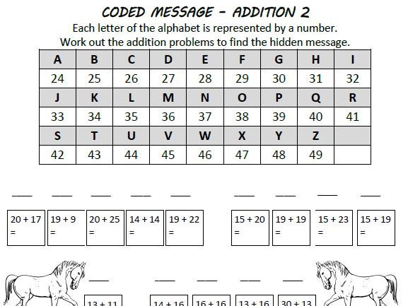 Fun Coded Message Addition Practice worksheets  