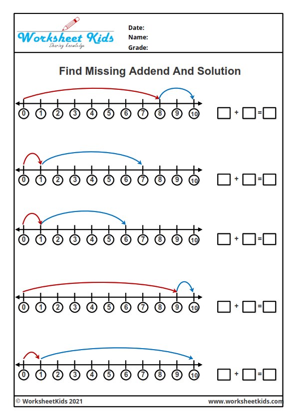 Number line addition worksheets for grade 1 - Free printable PDF