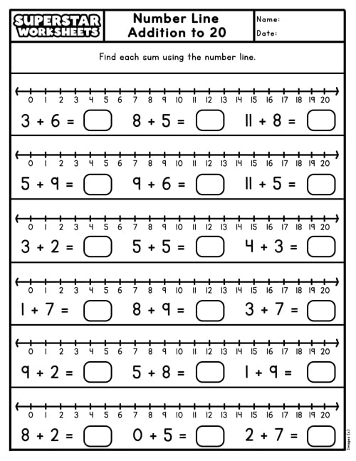 addition worksheet with number line for kindergarten