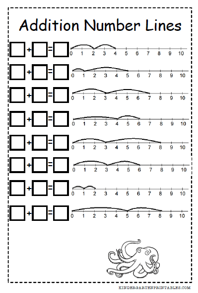 addition worksheet with number line for kindergarten
