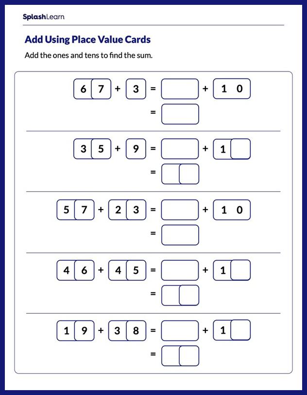 Add Using Place Value Cards With Regrouping - Math Worksheets ...