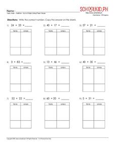 Addition: Up to 2-Digits Using Place Values Worksheet for 1st ...