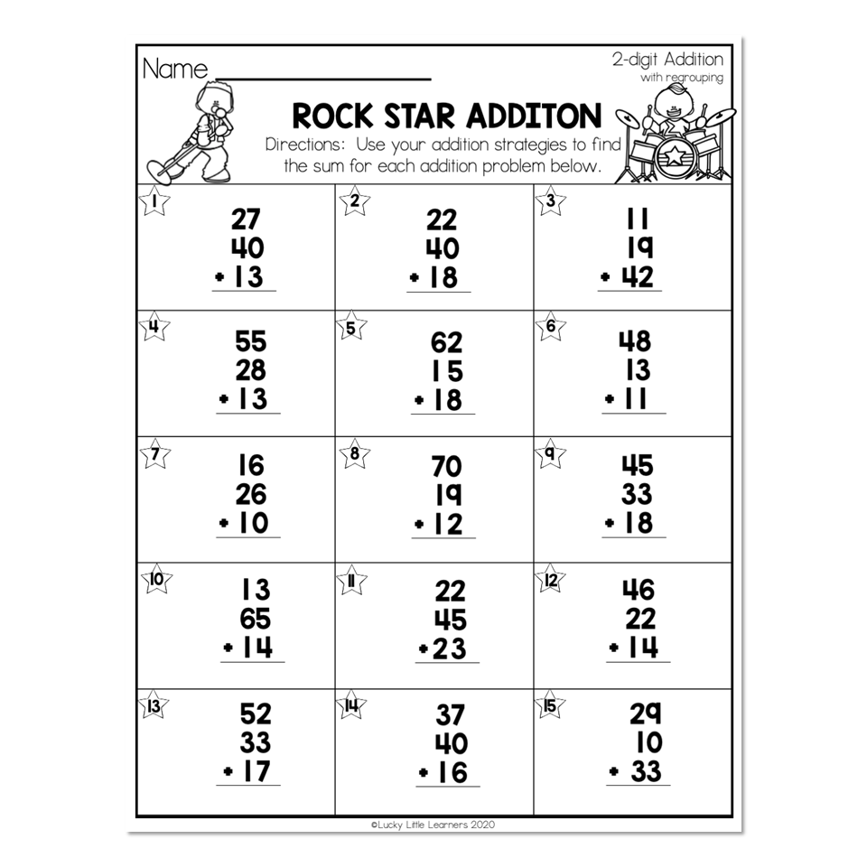2nd grade math worksheets 2 digit addition with regrouping