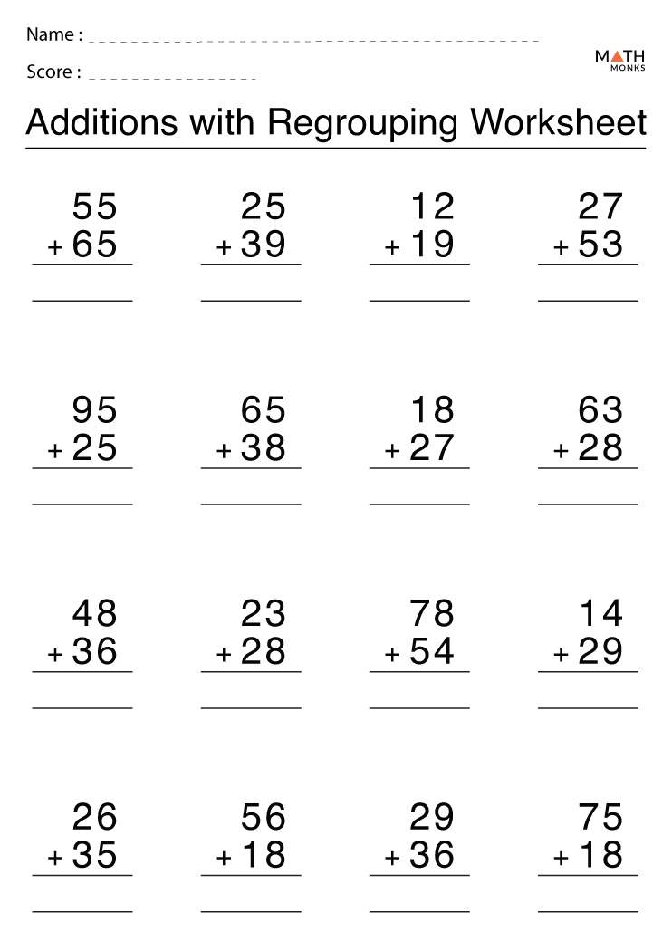 Addition With Regrouping Worksheets with Answer Key