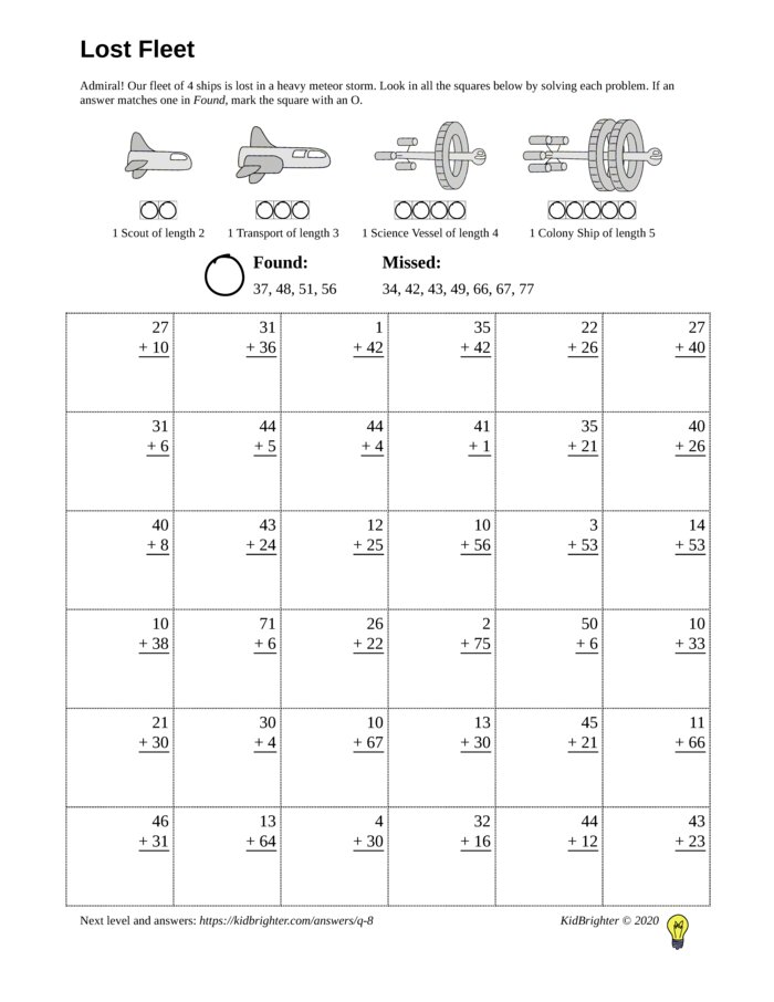 KidBrighter | Addition Worksheet for Grade 2