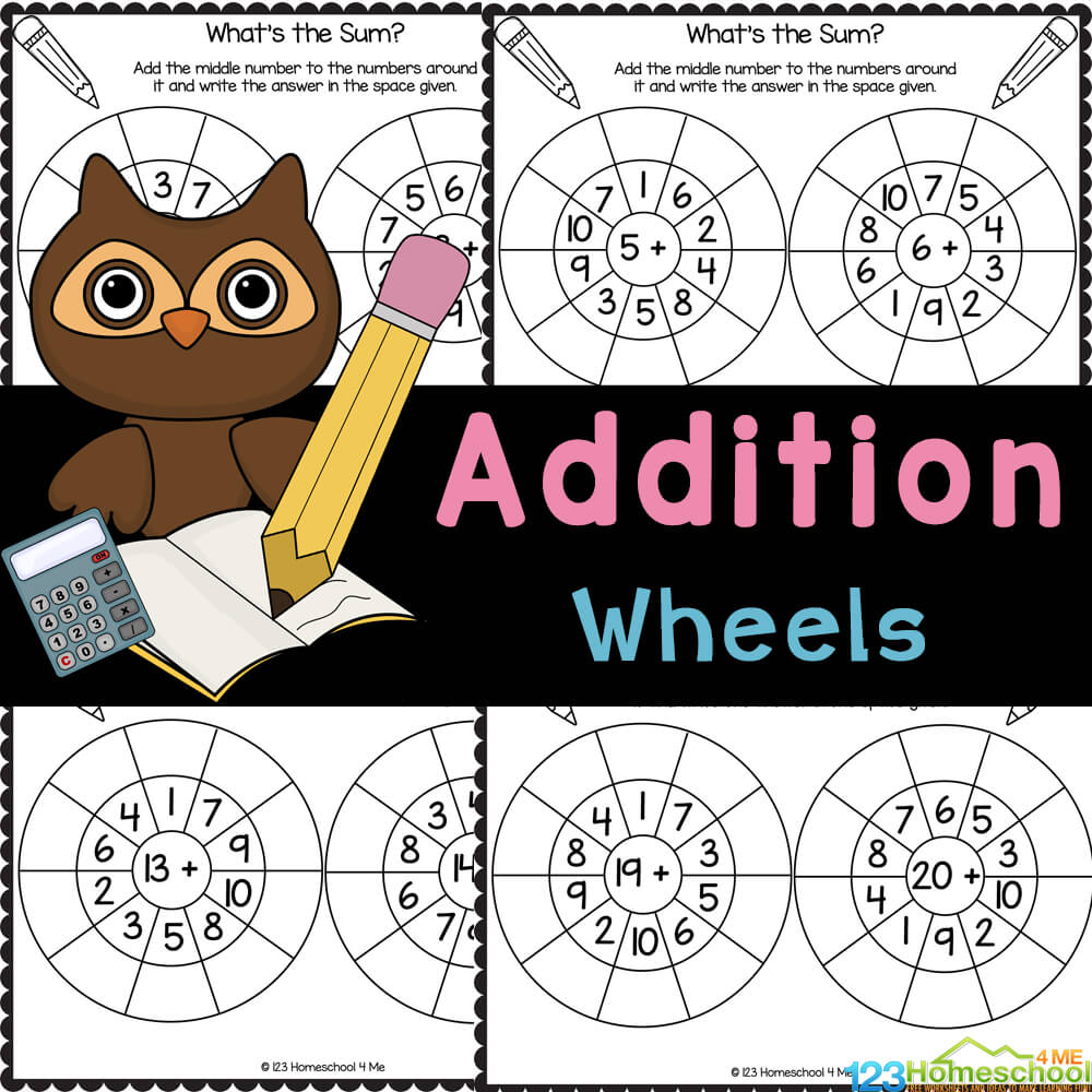 ✏️ FREE Addition Wheels within 20 Kindergarten Math Worksheets