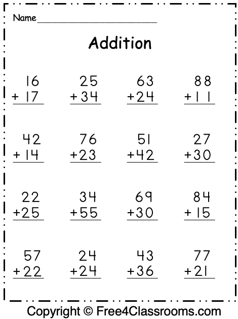 Free 2 Digit Addition Math Worksheet - Without Regrouping - Free ...