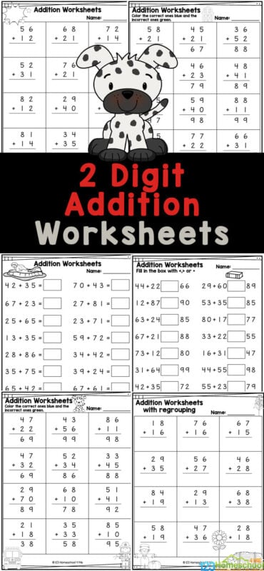 FREE Printable 2-Digit Addition Worksheets with / without Regrouping