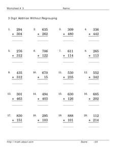 3 digit addition without regrouping Worksheet for 3rd - 5th Grade ...