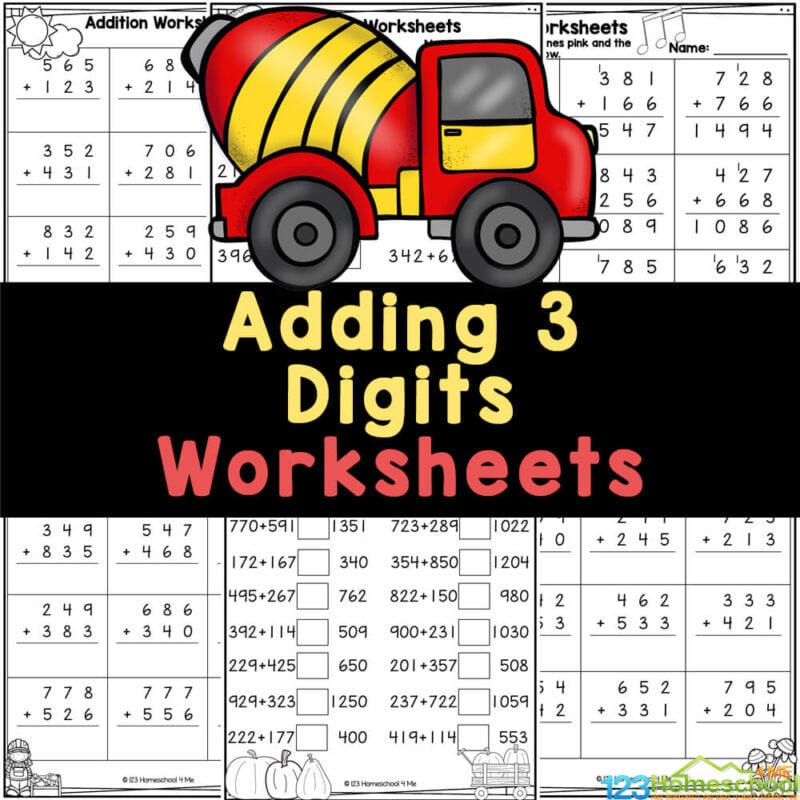 FREE Printable 3-Digit Addition Math Worksheets (with Answer Key ...