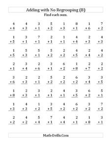 One-Digit Addition, No Regrouping (B) Worksheet for 1st - 3rd ...