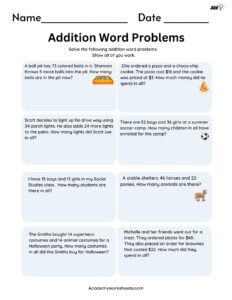 Free Addition Word Problems 1-2 digit Sums to 99 - Academy Worksheets