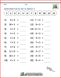 addition worksheet y1