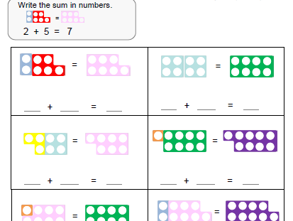 Numicon 1-20 addition worksheets  