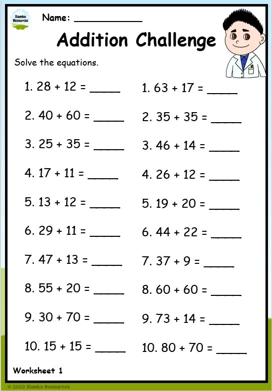 addition worksheet year 3 pdf