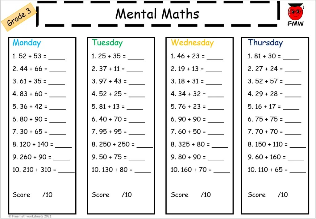 Grade 3 Mental Math Worksheets | Free Worksheets | Printables
