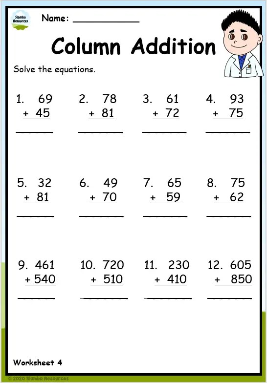 addition worksheet year 4