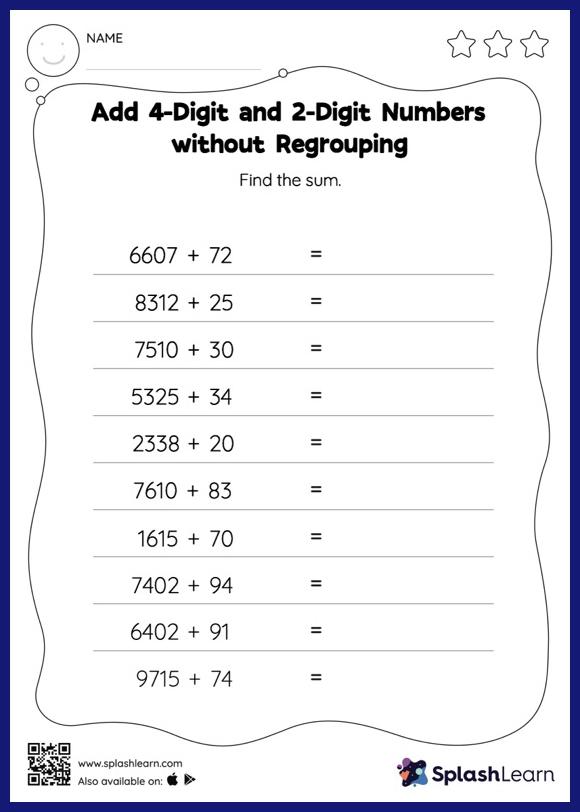 4-digit Addition without Regrouping Worksheets for 4th Graders Online