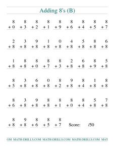 Adding 8s (B) Worksheet for 1st - 2nd Grade | Lesson Planet