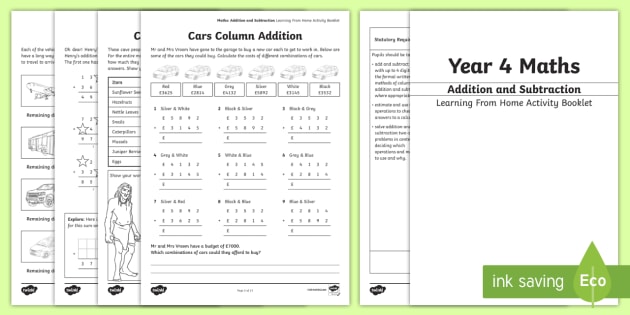 Year 4 Additions And Subtraction Questions Booklet - Twinkl