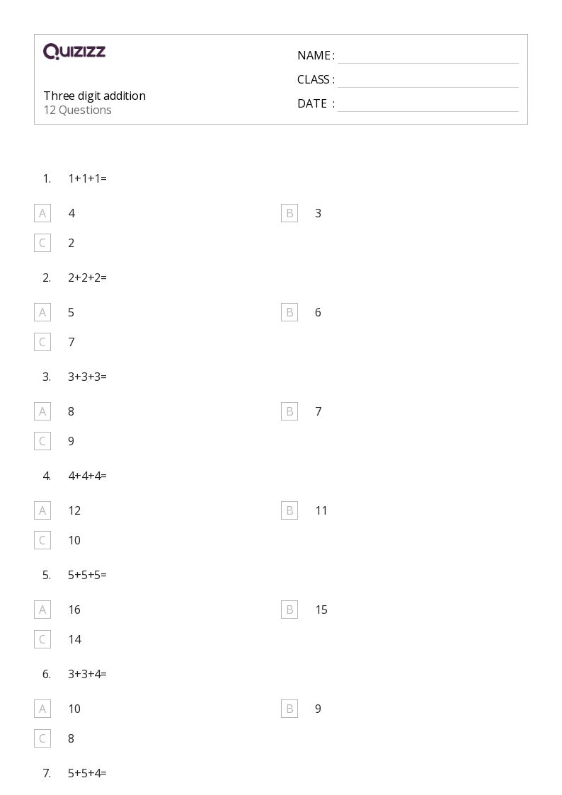 50+ Three-Digit Addition worksheets for 1st Year on Quizizz | Free ...