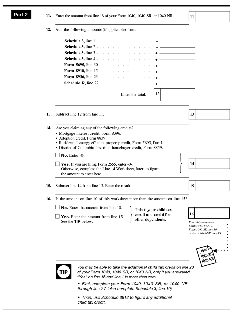 additional child tax credit worksheet
