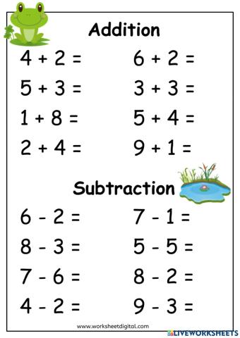 Addition and Subtraction Worksheet Kindergarten worksheet | Live ...