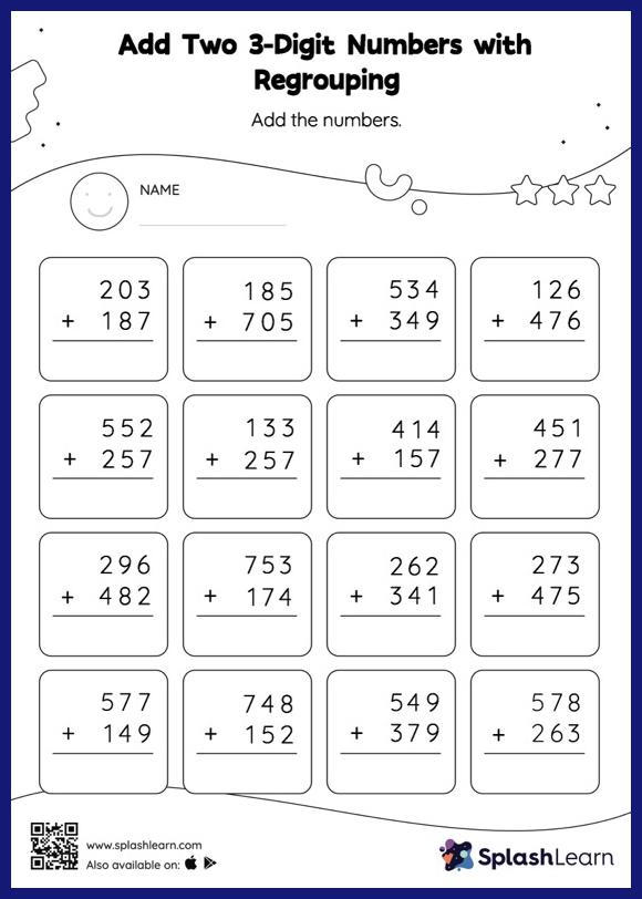 3-digit Addition Worksheets for Kids Online