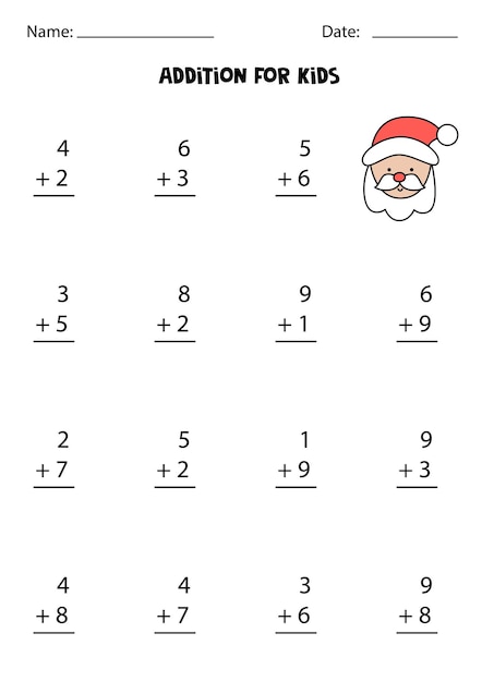 Premium Vector | Addition worksheet with cartoon Santa Claus. Math ...
