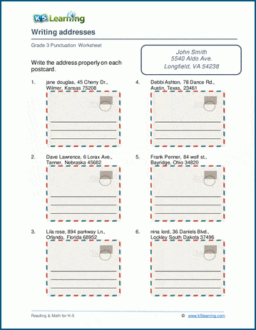 Addresses | Worsheets library