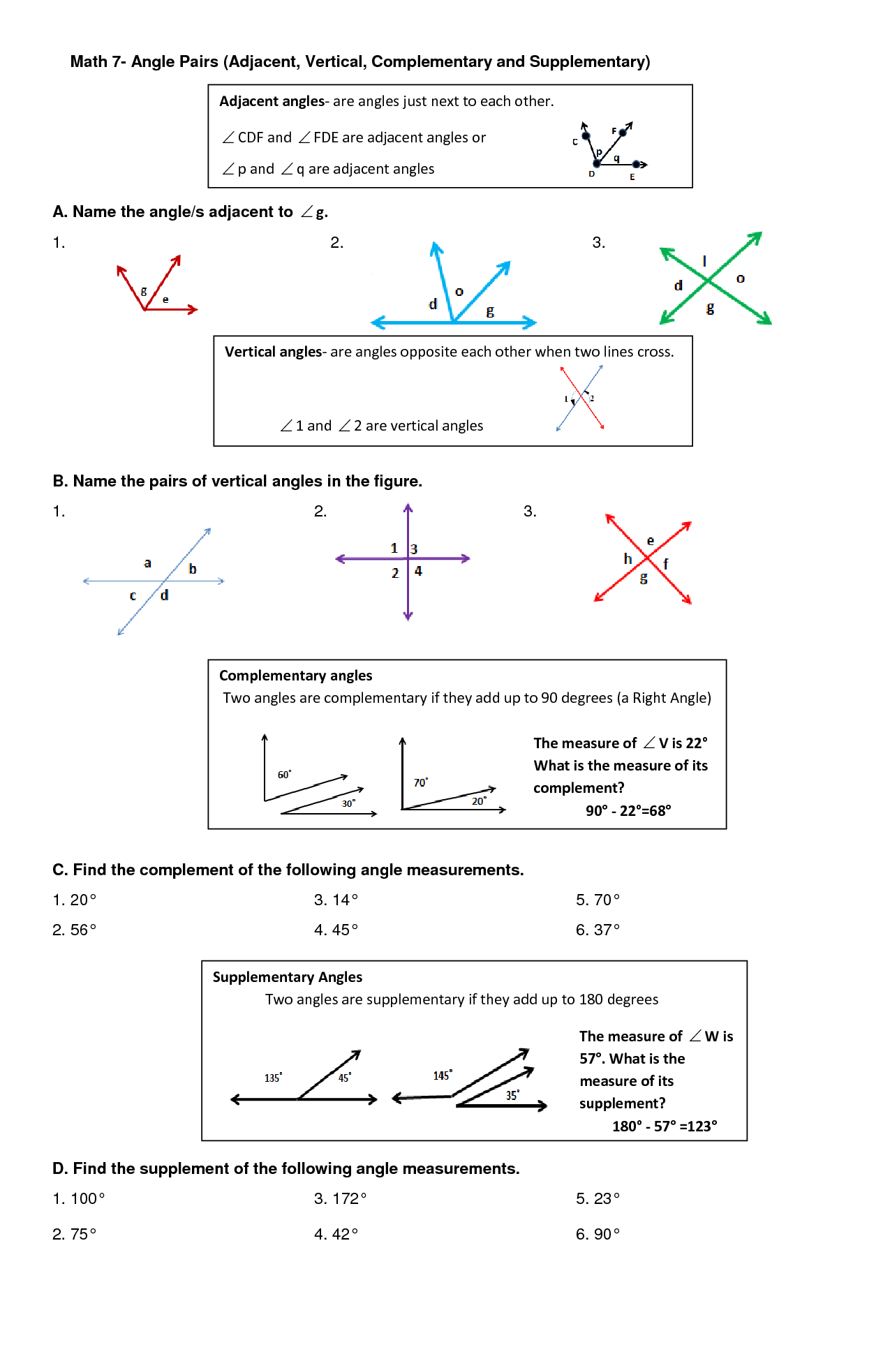 Adjacent And Vertical Angles Worksheet Practice Problems And Solutions Adjacent And Vertical Angles Worksheet Practice Problems And Solutions