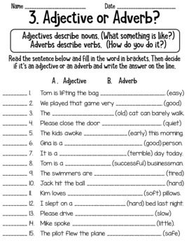 Adjective and Adverb Worksheets Common Core L.2.1e