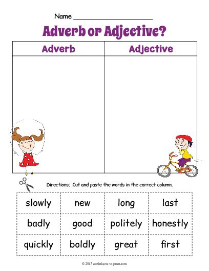 Free Printable Adjective Adverb Sort - Worksheet 1