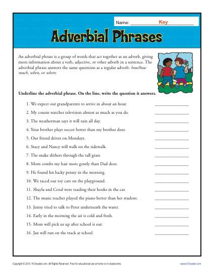 adjective and adverb phrases worksheet